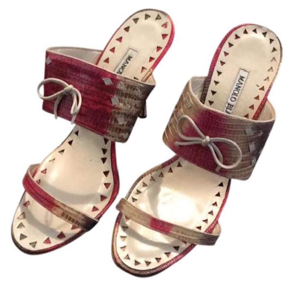Manolo Blahnik Red and Tan Heels